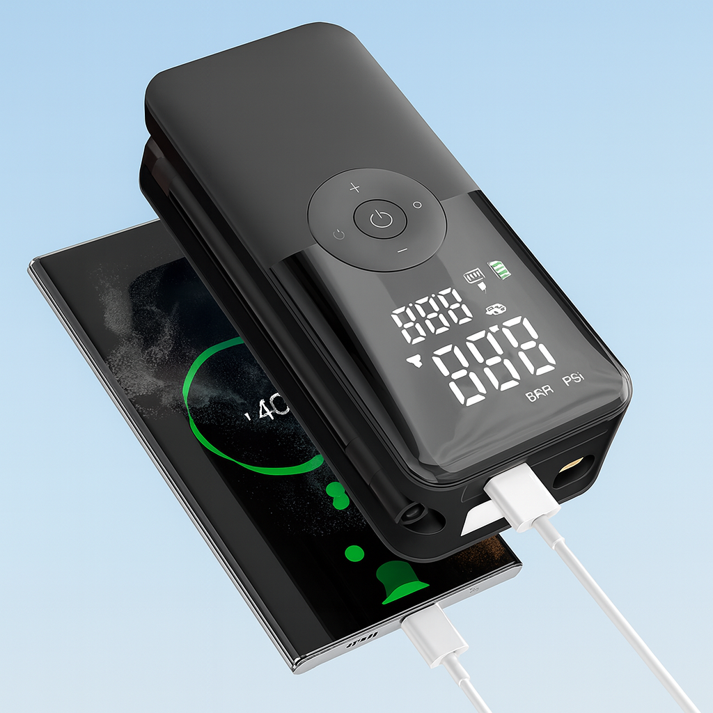 منفاخ هواء محمول لاسلكي ببطارية قابلة للشحن – مثالي للكشتات والسيارة والطوارئ