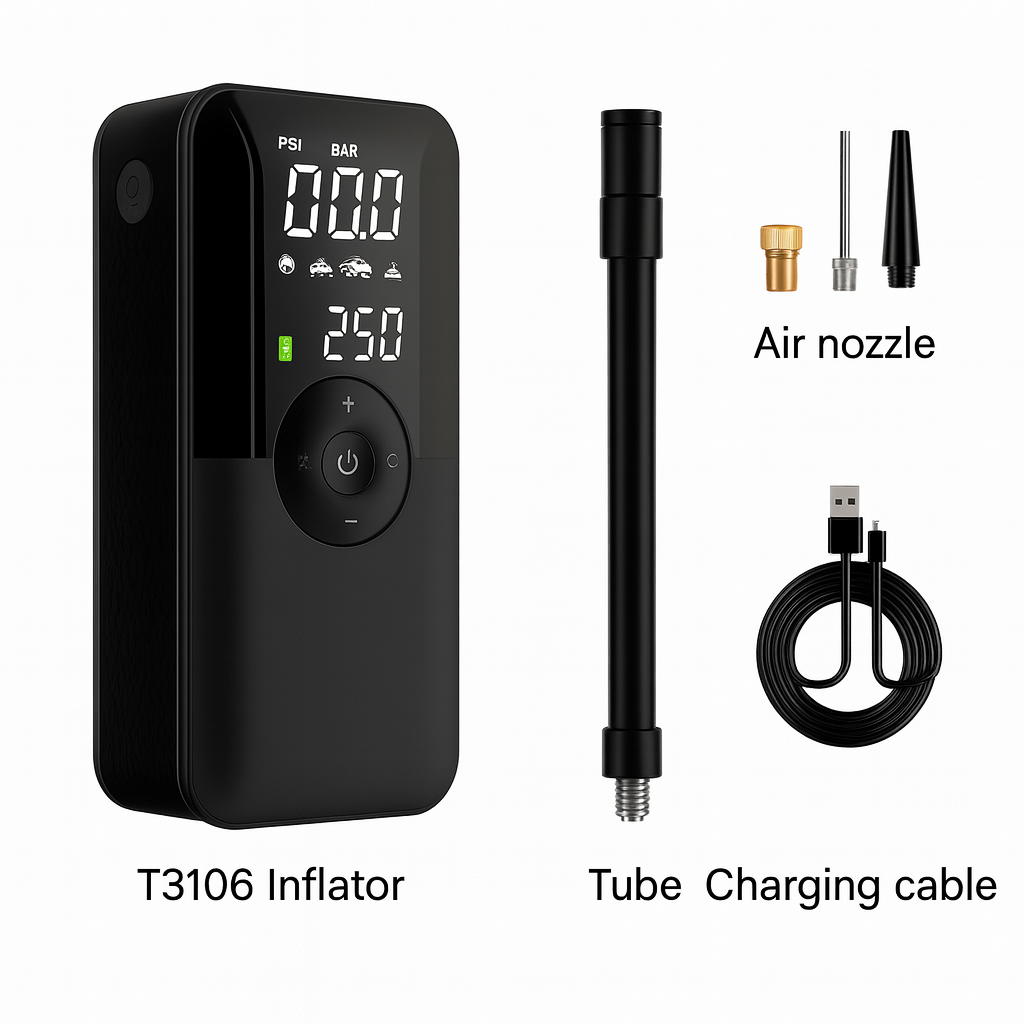 منفاخ هواء محمول لاسلكي ببطارية قابلة للشحن – مثالي للكشتات والسيارة والطوارئ